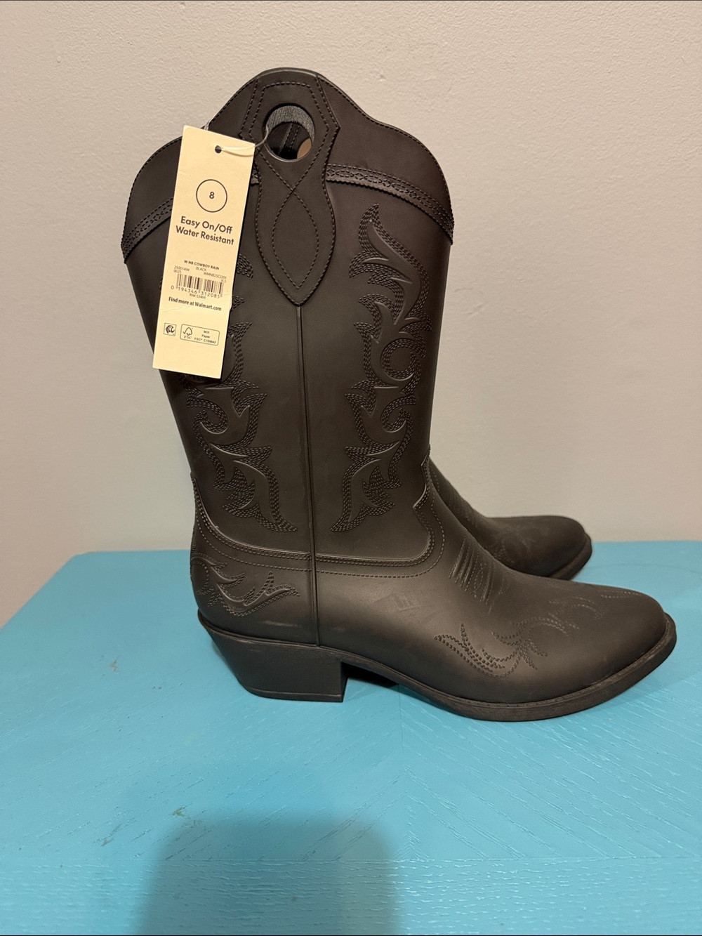 No Boundaries Black Western Pull-On Rain Boots